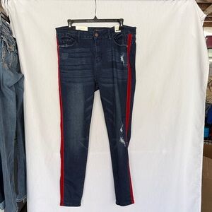 Judy Blue Navy Skinny Jeans with Red Side Stripe, Size 15/32, NWT,MAKE AN OFFER